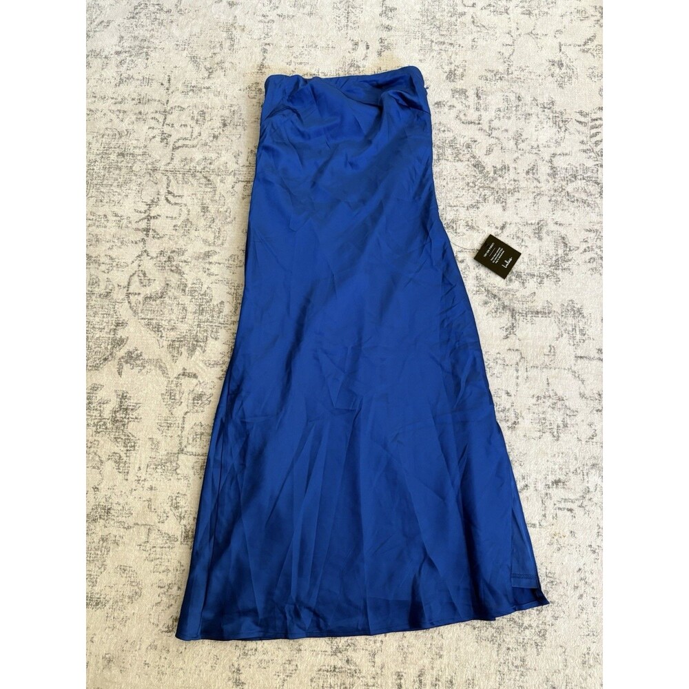 Lulus Effortless Bliss Royal Blue Satin Strapless Cowl Back Midi Dress Small NWT - Picture 2 of 8